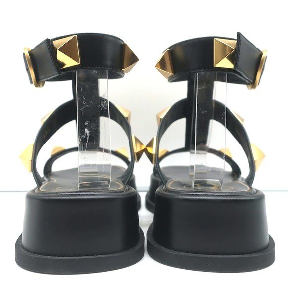 Valentino Roman Stud Ankle Strap Platform Sandals Black Leather Size 39.5 NEW - Picture 8 of 12